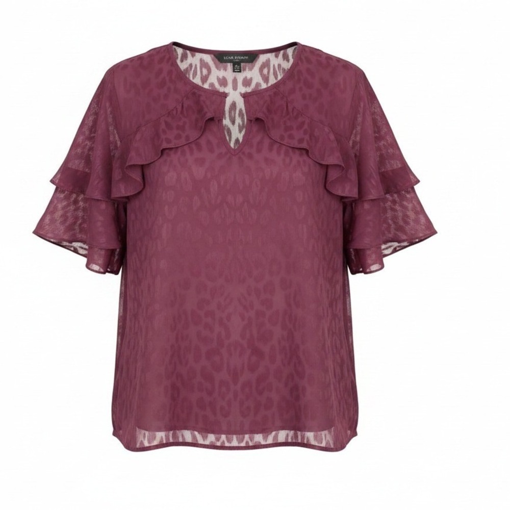Lane Bryant Flouce Witchy Romantic Burgundy Sheer animal print top 16